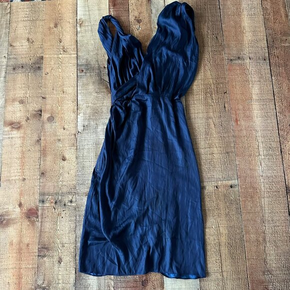 Reiss Womens Size 4 Zaria Drape Navy Satin Dress Sleeveless Ruched Bodycon Mini - Picture 11 of 11